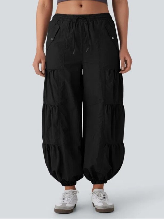 HALARA Pants - HALARA Mid Rise Drawstring Pocket Ruched Parachute Casual Cargo Baggy Pants L